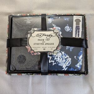 Ed Hardy 2 Piece Tattoo Print Top and Jogger Set Mens Size Large NEW!